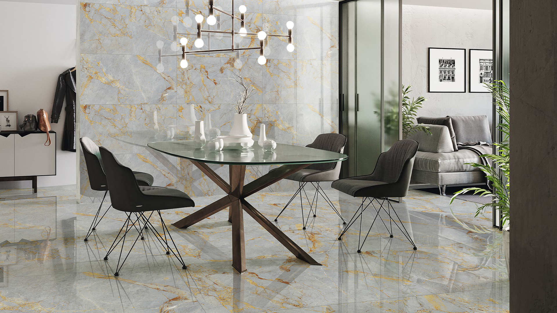 Stone floor tiles